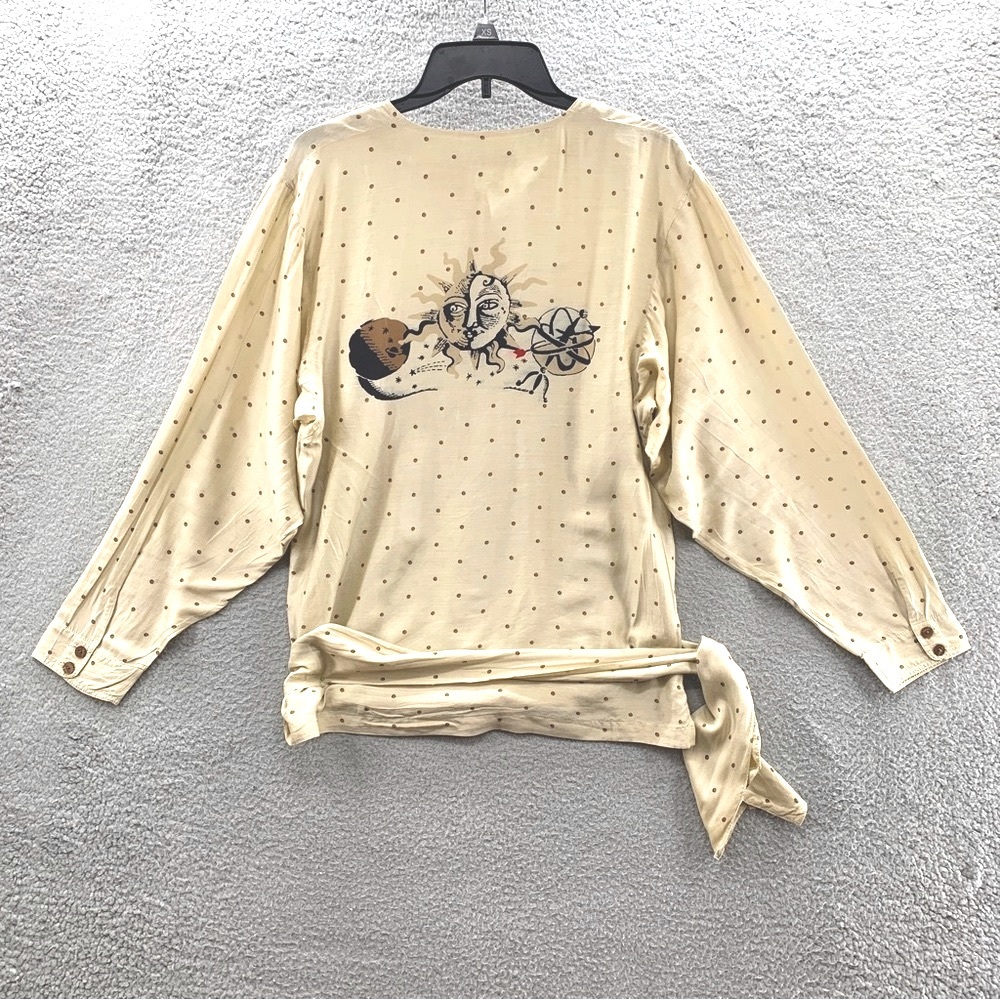 Laurel Women's Polka Beige Silk Button Up Belted Soft Blouse Top Shirt Size 42eu